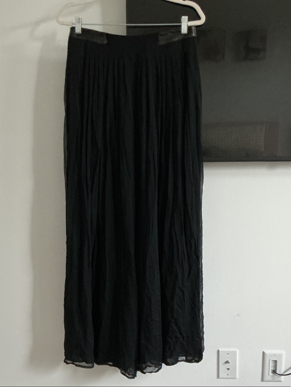 rag & bone Silk Black Wide Leg Palazzo Pants with Leather accents.